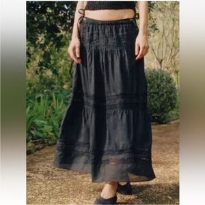 J Crew Skirt S Lace Trim Pintuck Boho Black